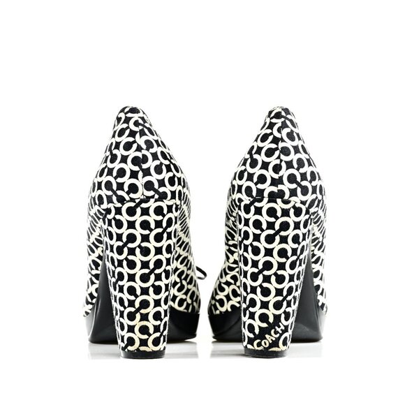 Coach Corey Monogram Black and White Logo Print Peep Toe Pumps - Picture 3 of 7